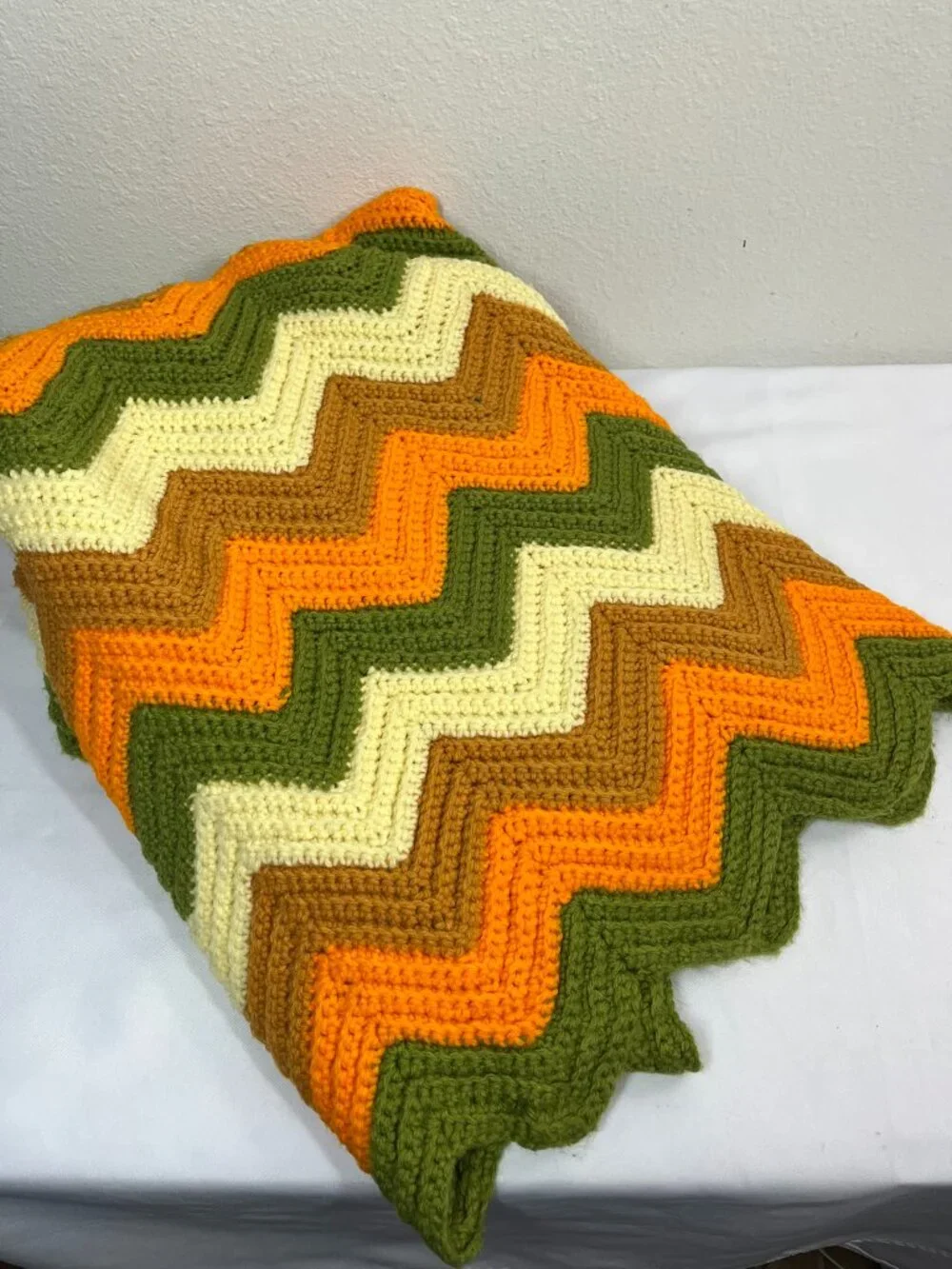 Vintage Chevron Afghan Throw Blanket 1970s Colors